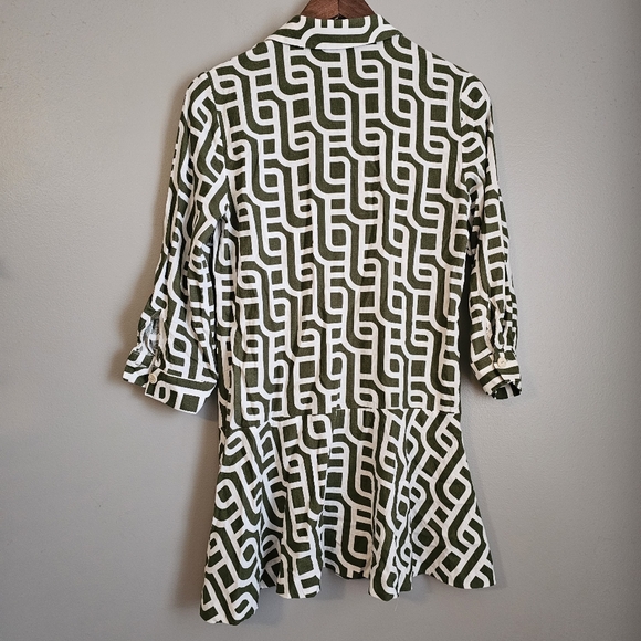 Zara linen blend geometric print collared Mini Dress Size Small - Picture 3 of 5